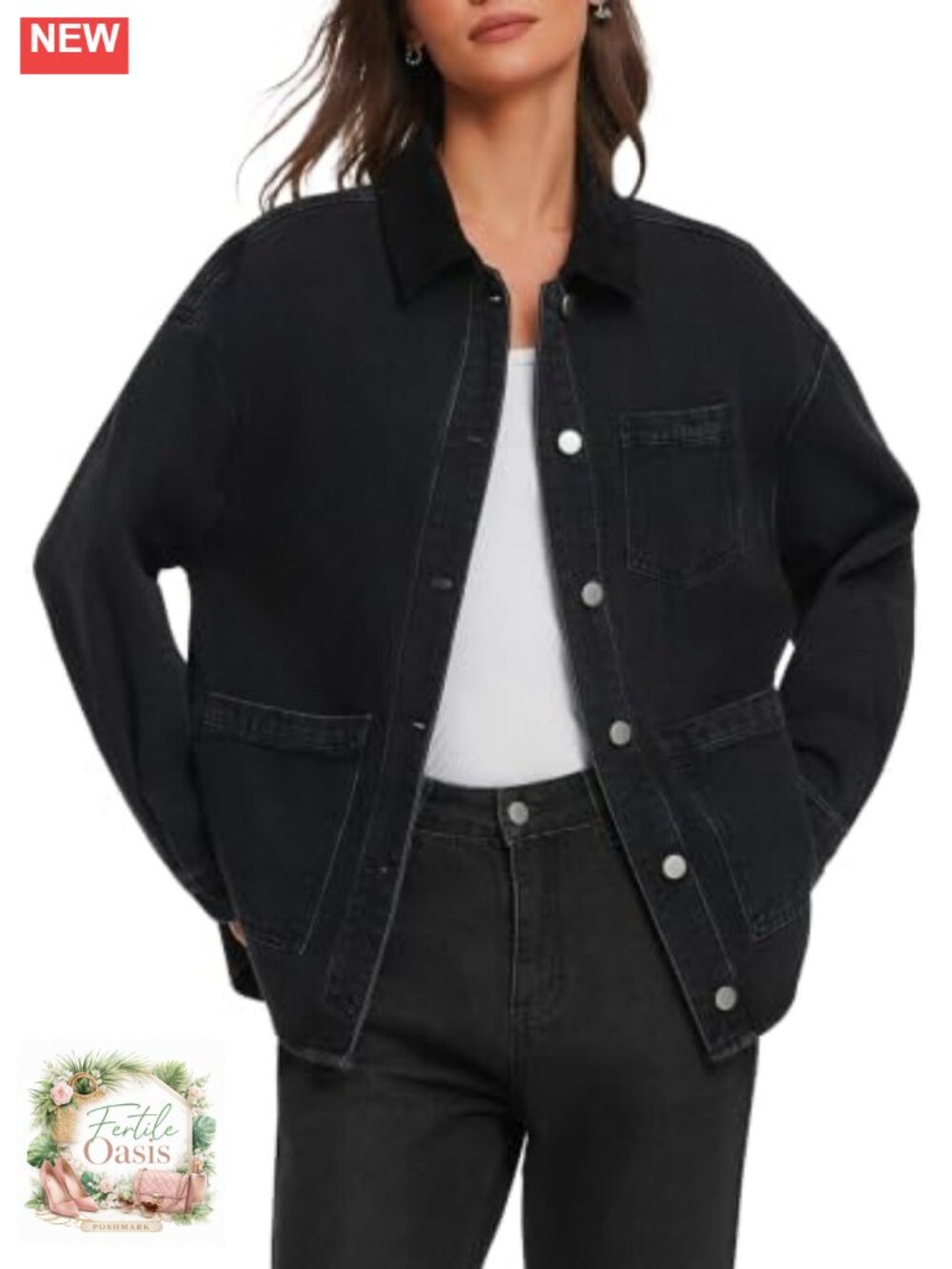 Oversized Denim Jacket Women Casual Button Down Coat